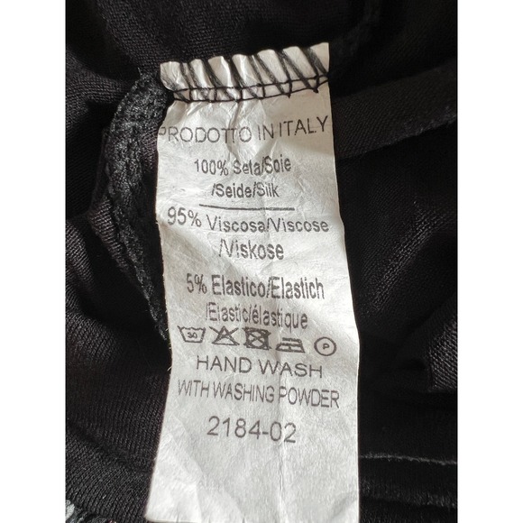 Scandal Italy Silk Wide Leg Palazzo Pants Boho Tile Print Black Waistband - Picture 6 of 9